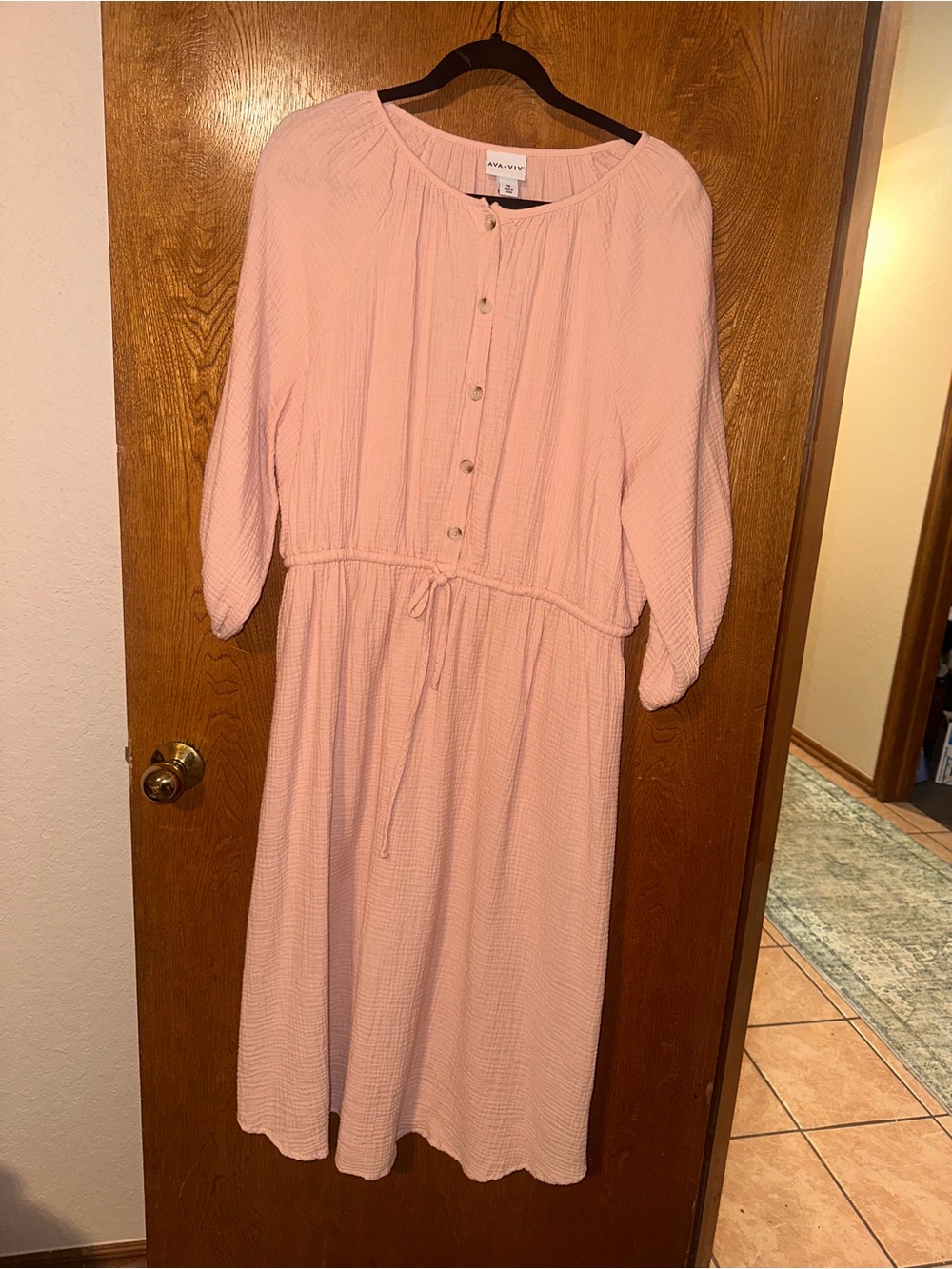 Ava & Viv Soft Pink Button-Front Midi Dress